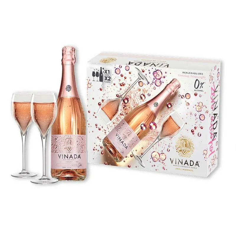 [8721161621041] VINADA Giftbox Rose 0% 0,75 ltr + 2 glazen